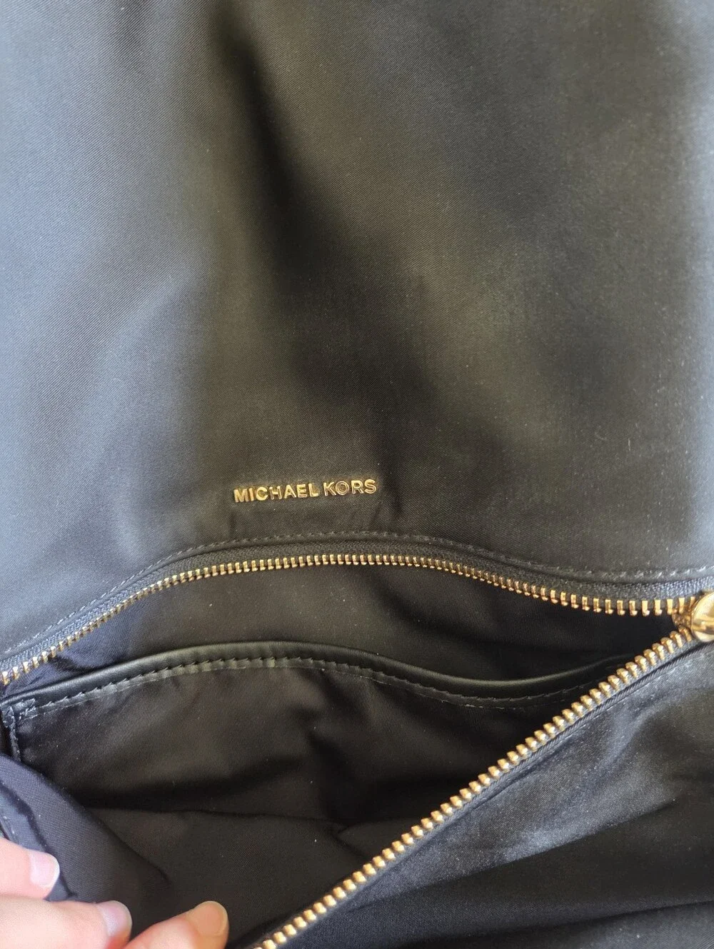 Michael Kors Polly Medium Nylon Backpack Black Gold Lightweight